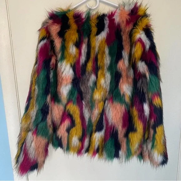 Faux Fur Rainbow Coat Size M - Picture 1 of 6